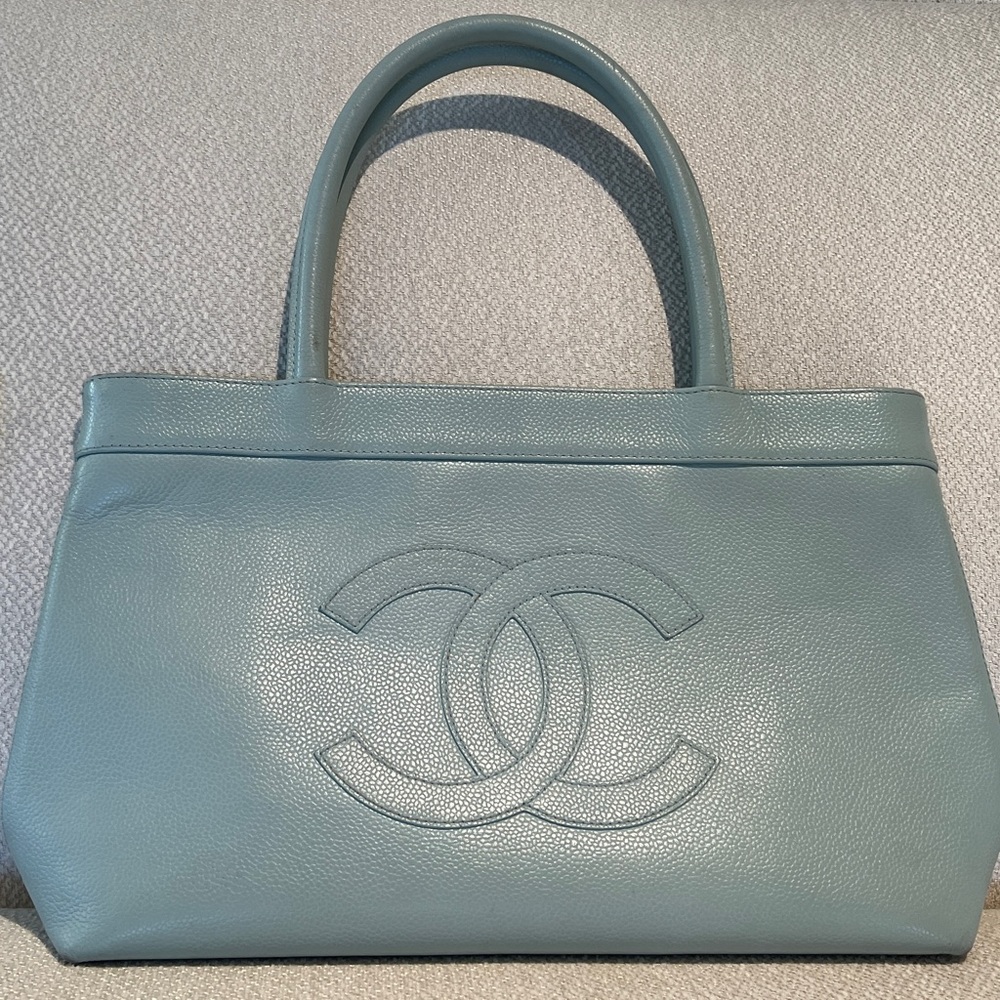Chanel blue caviar leather tote bag